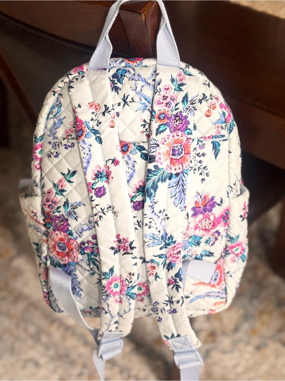 Vera Bradley White Floral Quilted Backpack with Pink and Blue Flowers - Picture 2 of 8